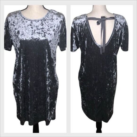 NEW Z Supply Crushed Gray Velvet Shift Dress SzM Date Night, Holiday, Occassion - Picture 1 of 13